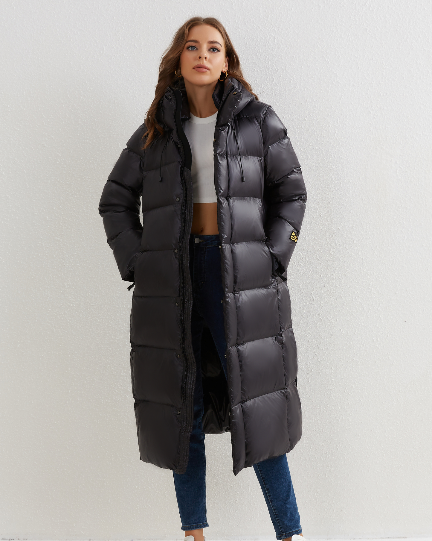 2023 new winter black gold down jacket women's coat long large size over the knee white duck down fashion loose and thick