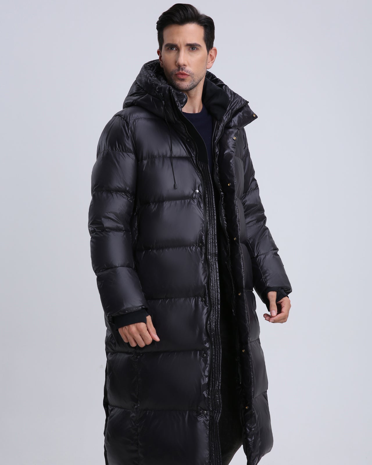 2023 new winter black gold down jacket man's coat long large size over the knee white duck down fashion loose and thick