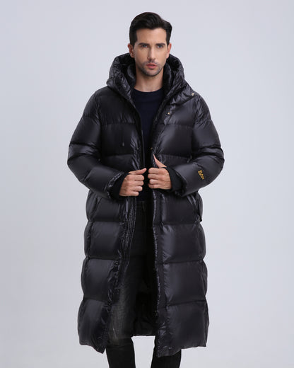 2023 new winter black gold down jacket man's coat long large size over the knee white duck down fashion loose and thick