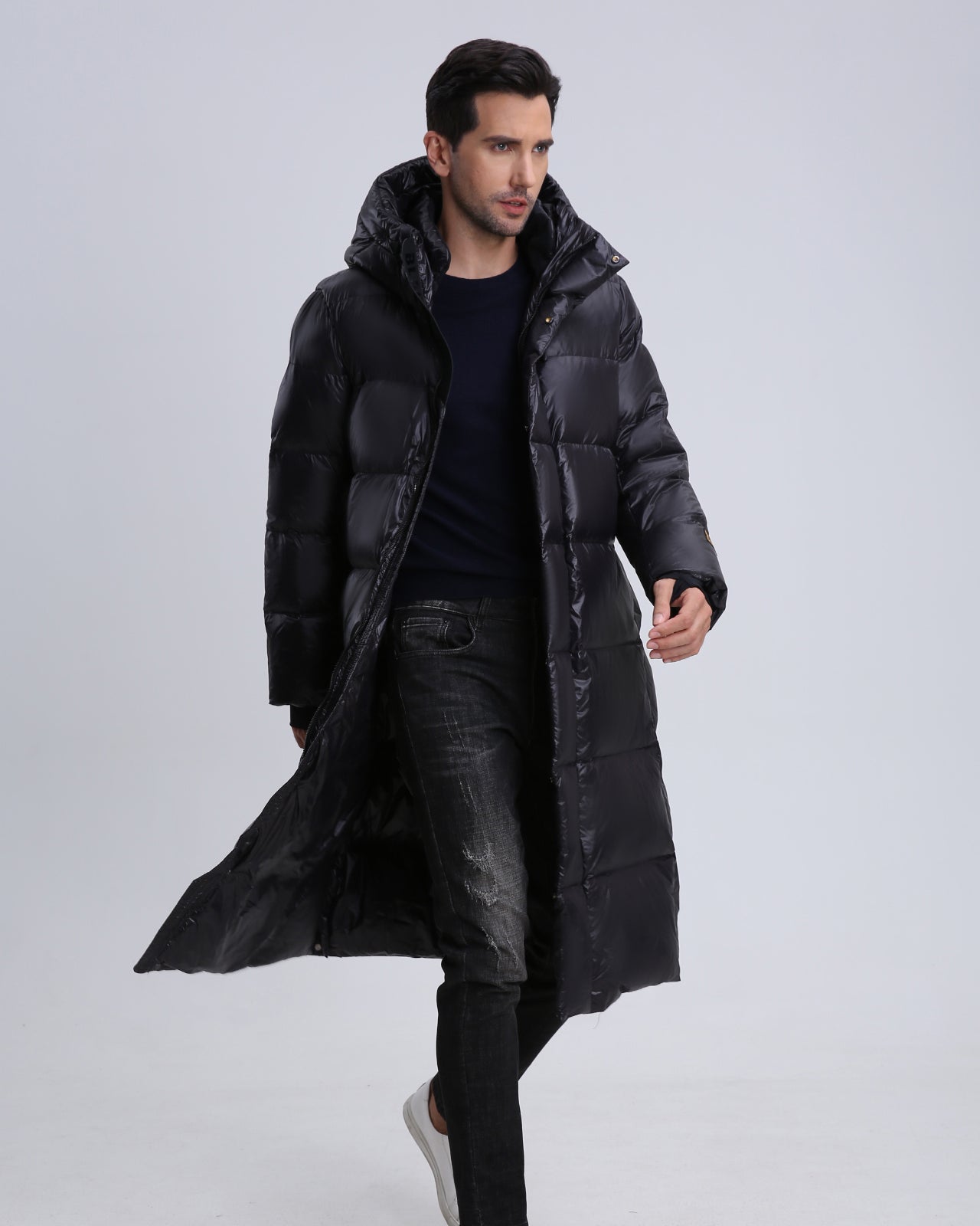 2023 new winter black gold down jacket man's coat long large size over the knee white duck down fashion loose and thick